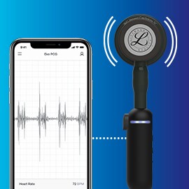 3M Littmann CORE Digital Stethoscope connected to Eko software on phone