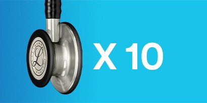 Side view of 3M™ Littmann® Stethoscope chestpiece with text reading “times ten”.
