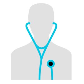 Illustration with a gray silhouette of a person wearing a cyan stethoscope. 